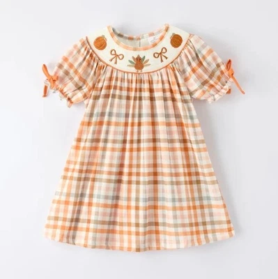 NEW Boutique Thanksgiving Turkey Girls Smocked Embroidered Dress - Image 1 of 4