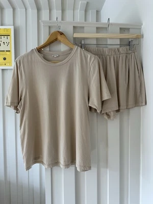 Conjunto de pijama para mujer PIEL ORGÁNICA beige jersey camiseta y pantalones cortos talla 2 UK 10 Foto 1 de 4