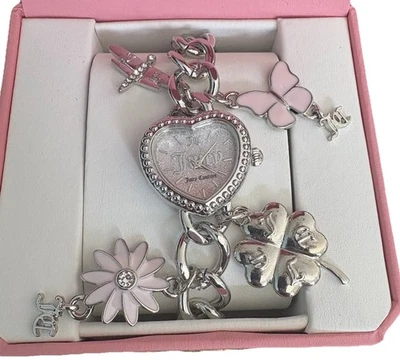 Juicy Couture Tono Plata Dije Pulsera Corazón Reloj Mariposa Flor Trébol Foto 1 de 2