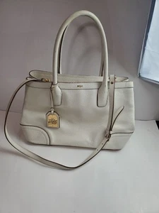 Lauren Ralph Lauren Satchel Crossbody Handbag Beige Shoulder Large - Picture 1 of 16