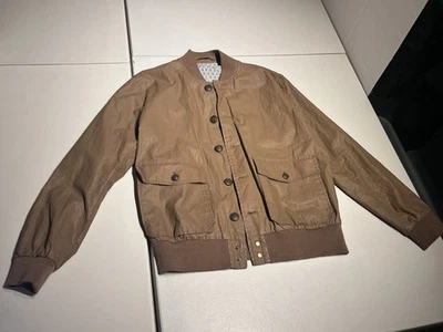 SuitSupply Jacket Men’s XL Brown Linen Bomber Teflon Olmetex Lined Button Coat - Image 1 of 4