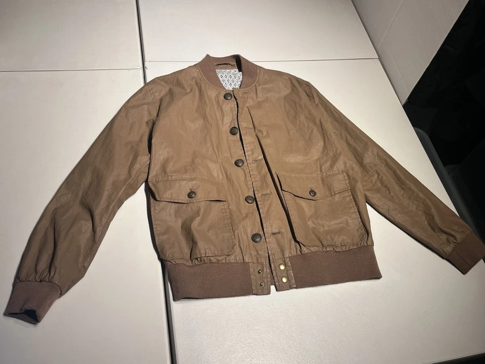 SuitSupply Jacket Men’s XL Brown Linen Bomber Teflon Olmetex Lined Button Coat - Image 1 of 4