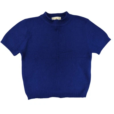 Suéter EXPRESS TRICOT azul royal falso manga curta cabelo angorá coelho pequeno - Imagem 1 de 4
