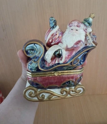 Avon 2002 Papá Noel en Trineo Navidad Alegría Porcelana Baratija en Caja Original Foto 1 de 4