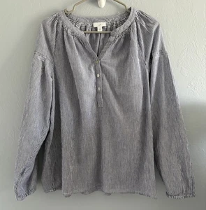 J. Jill Tunika Top Bluse Damen Gr. M V-Ausschnitt Streifen Halbknopf Langarm - Bild 1 von 10