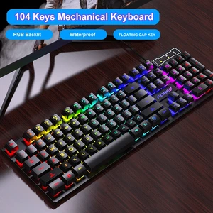 104 Keys Mechanical Keyboard Wired Gaming Keyboard for Laptop Desktop Ergonomics - Picture 1 of 12