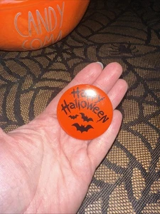 Vintage Halloween Pin Brooch Orange Black Happy Halloween Bats - Picture 1 of 3