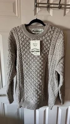 Aran Crafts Ireland Merino Wool Beige Sweater Size L Cable Knit Men’s - Image 1 of 4