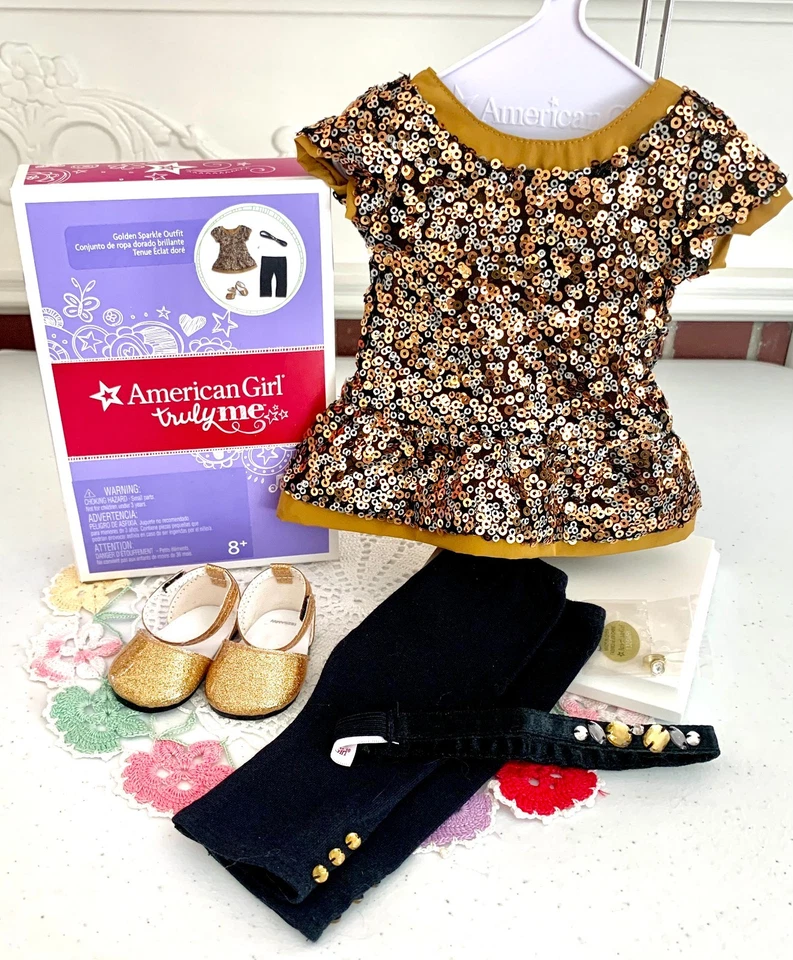 American Girl Golden Sparkle Outfit Top Pants Shoes 6pc