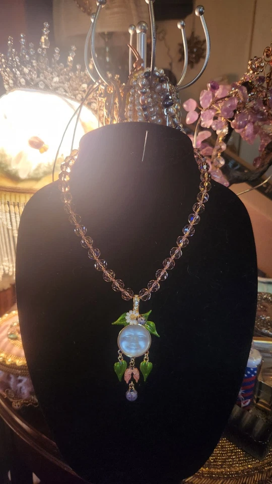 Kirks Folly White Moonface Pink Crystal Necklace NWOT - Image 1 of 4