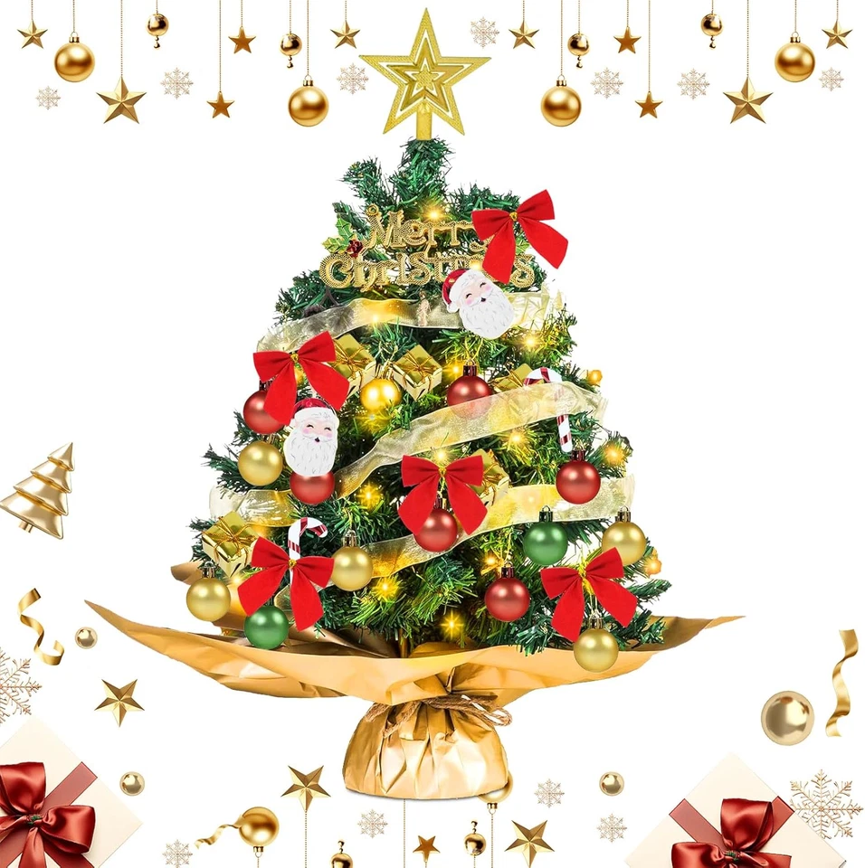 Albero Di Natale Piccolo Con Luci Incorporate, Mini Albero Di Natale 60Cm Con 40 - Immagine 1 di 4