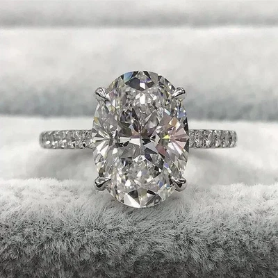 2.00 Ct Oval Cut Real Moissanite Women's Engagement Ring 14k White Gold Plated - Image 1 of 4