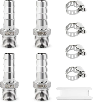 Stainless Steel Hose Fittings Kit, 1/2" Barb to 3/8" Male NPT, 9PCS - Image 1 of 4