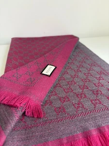Autentica sciarpa Gucci GG grigio magenta rosa 100% lana - Foto 1 di 13