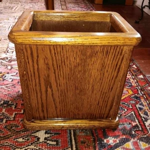 Vintage Rustic Farmhouse Mission Oak Wood Trash Can Wastebasket Planter Box - Bild 1 von 6