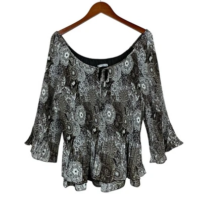 Blusa Larry Levine Plisados Elásticos Marrón Negro Manga 3/4 Para Mujer 2X Foto 1 de 4