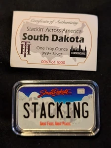 Stacking Across America South Dakota Colorized License Plate 1oz Silver Bar #67 - Picture 1 of 2