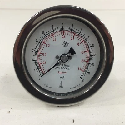 McDaniel Controls Pressure Gauge 0-15PSI 1/4"NPT 3.5" Back Mount - Image 1 of 4