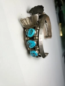 Extremely Heavy Turquoise & Sterling Silver Watch Cuff Band Bracelet Unisex  - Bild 1 von 15
