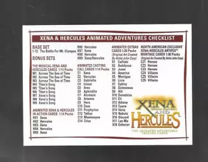 Tarjeta de lista de verificación de aventuras animadas de Xena y Hércules C1 - Imagen 1 de 2