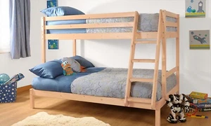 TRIPLE BUNK BED NATURAL PINE PREMIUM WOODEN FRAME 3FT SINGLE 4FT SMALL DOUBLE - Picture 1 of 6