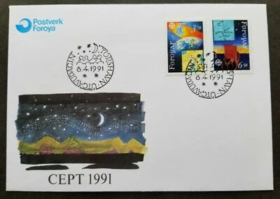 [SJ] Faroe Islands EUROPA CEPT Aerospace 1991 Space Astronomy Satellite Ship FDC - Image 1 of 4
