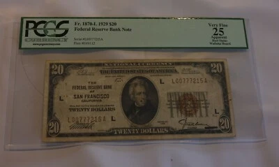 1929 $20 Federal reserve Note PCGS Currency Very Fine 25  Free Shipping  - Image 1 of 2