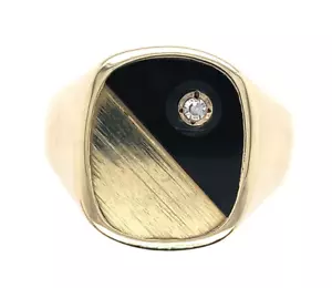 10k Yellow Gold Genuine Natural Black Onyx and Diamond Men's Ring (#J6538) - Picture 1 of 10
