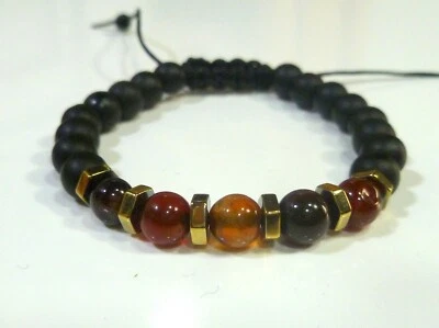 ONYX MIT ACHAT HANDGEFERTIGTES GEFLOCHTEN VERSTELLBAR ARMBAND - Bild 1 von 3