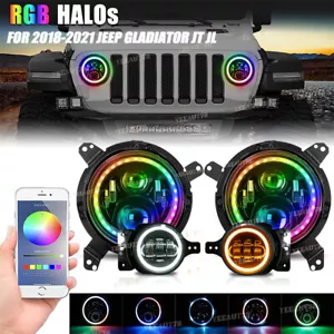 Chasing RGB LED Headlights & Fog Light for Jeep Wrangler JL Gladiator JT 18-21 - Picture 1 of 12