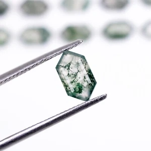 Natural Moss Agate Elongated Hexagon Shape Worry Gemstone For Making Ring 11X7mm - Picture 1 of 4