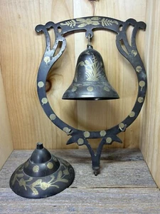 Vintage Brass Etched, Hanging Bell Gong, Solid Brass Made In India - Picture 1 of 12