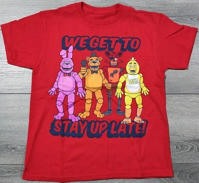 Five Nights At Freddys Shirt Boys Youth Small Red Short Sleeve Stay Up T-Shirt - Image 1 of 4