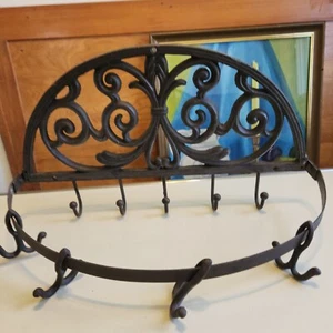 Wrought Iron Half Round Vtg Hanging Pot/Utensil Rack With 9 Hooks - Bild 1 von 15