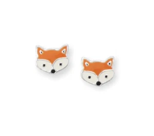 Enamel Fox Face Earrings Sterling Silver Tiny Mini Posts Studs - Picture 1 of 2