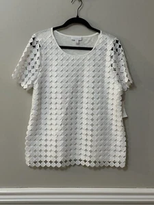Charter Club Blouse Womens M Short Sleeve Crochet Lined Pullover Round Neck - Picture 1 of 7