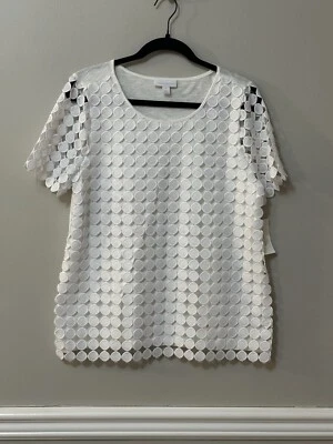 Charter Club 衬衫女式 M 短袖钩针内衬套衫圆领 — 第 1/4 张图片