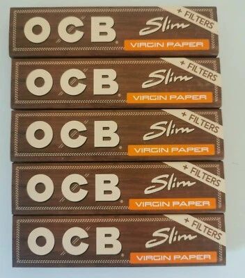 5 x OCB virgin brown KS slim papers incl. Filter tips (5x 32/33) tips, brown  - Image 1 of 2