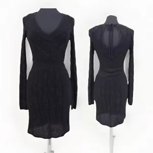 Guess Y2K Long Sleeve Knit Bodycon Dress Size S Black Cutout Sparkle Evening - Picture 1 of 21