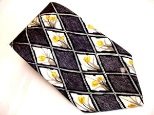 GINO POMPEII Floral Plaid Print Design 100% Silk Tie Made in USA EXCELLENT - Picture 1 of 4