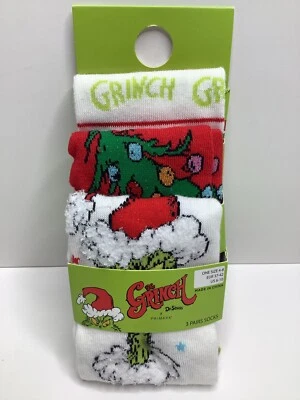 The Grinch XMAS Socks 3 Pairs Size US 6-10 Primark Dr Suess Christmas Holiday - Image 1 of 4
