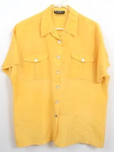 Vintage Daniel Caron 100% Silk LARGE Button Down Blouse Short Sleeves Pockets - Picture 1 of 6