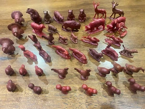 Auburn vinyl plastic wild forest animals toy figures 43 TOTAL DARK RED ORIGINAL - Picture 1 of 1