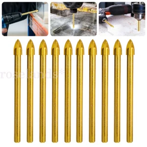 10x Titanium Ceramic Tile Glass Drill Bit Tungsten Carbide Cross Spear Head 6mm - Picture 1 of 11