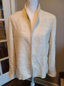 Ellen Tracy Open Front Textured Blazer Jacket Cream Silk Lining Size 2 - Picture 1 of 7