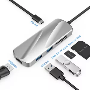 USB-C HDMI Hub USB 3.0 Splitter Adapter Card Reader Computer Data for Pro Mac PC - Picture 1 of 13