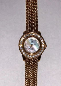 Victoria Wieck Gold Watch With Crystals Goldtone Mesh Style Band MOP Face B2744 - Picture 1 of 9