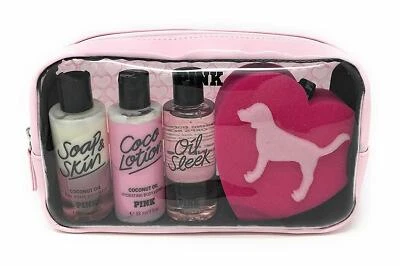Victoria's Secret PINK Coconut Oil 5 pc Gift Set - Wash Lotion Oil Sponge Bag - Image 1 of 4
