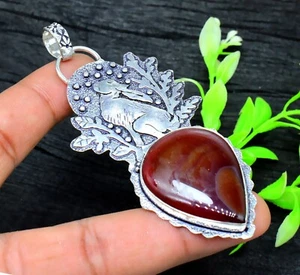 Natural Carnelian Gemstone Handmade 925 Sterling Silver Jewelry Pendant Sz-3.5'' - Picture 1 of 4