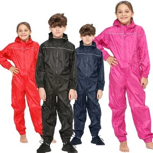 Girls Boys Raincoat Kids Puddle Suit Rainwear Waterproof Hooded Rainsuit 2-13 Yr - Picture 1 of 24